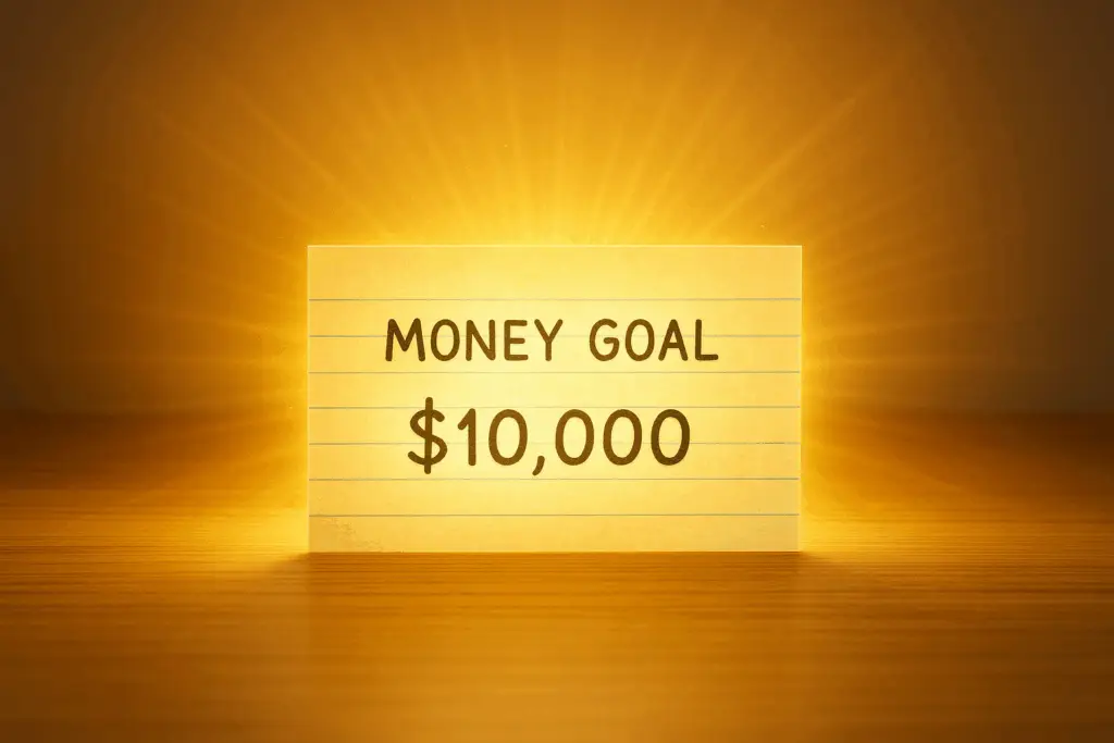 7 Day Money Manifestation vision card radiating golden abundance energy.