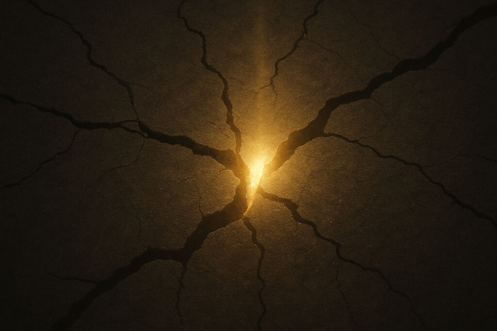 Abstract cracked surface with radiant light, symbolizing emotional transformation