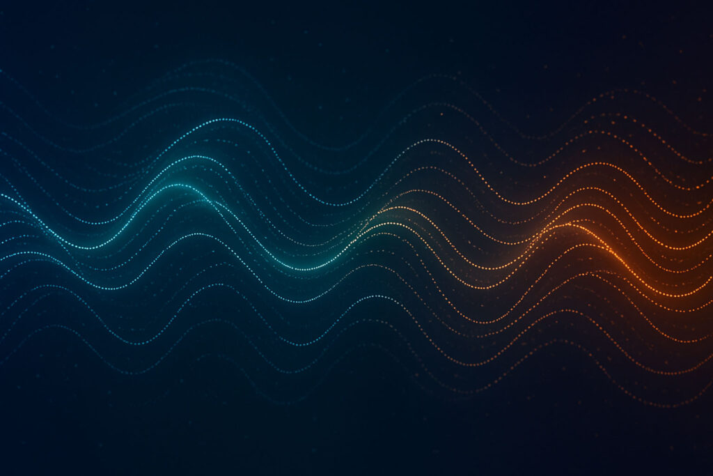 Abstract glowing brainwave lines in calming colors, symbolizing relaxed sleep states