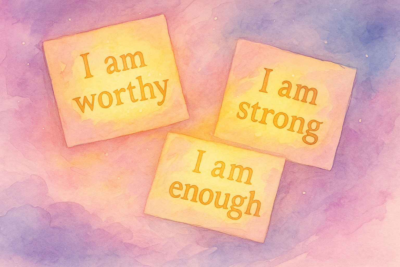 Affirmations on glowing floating paper