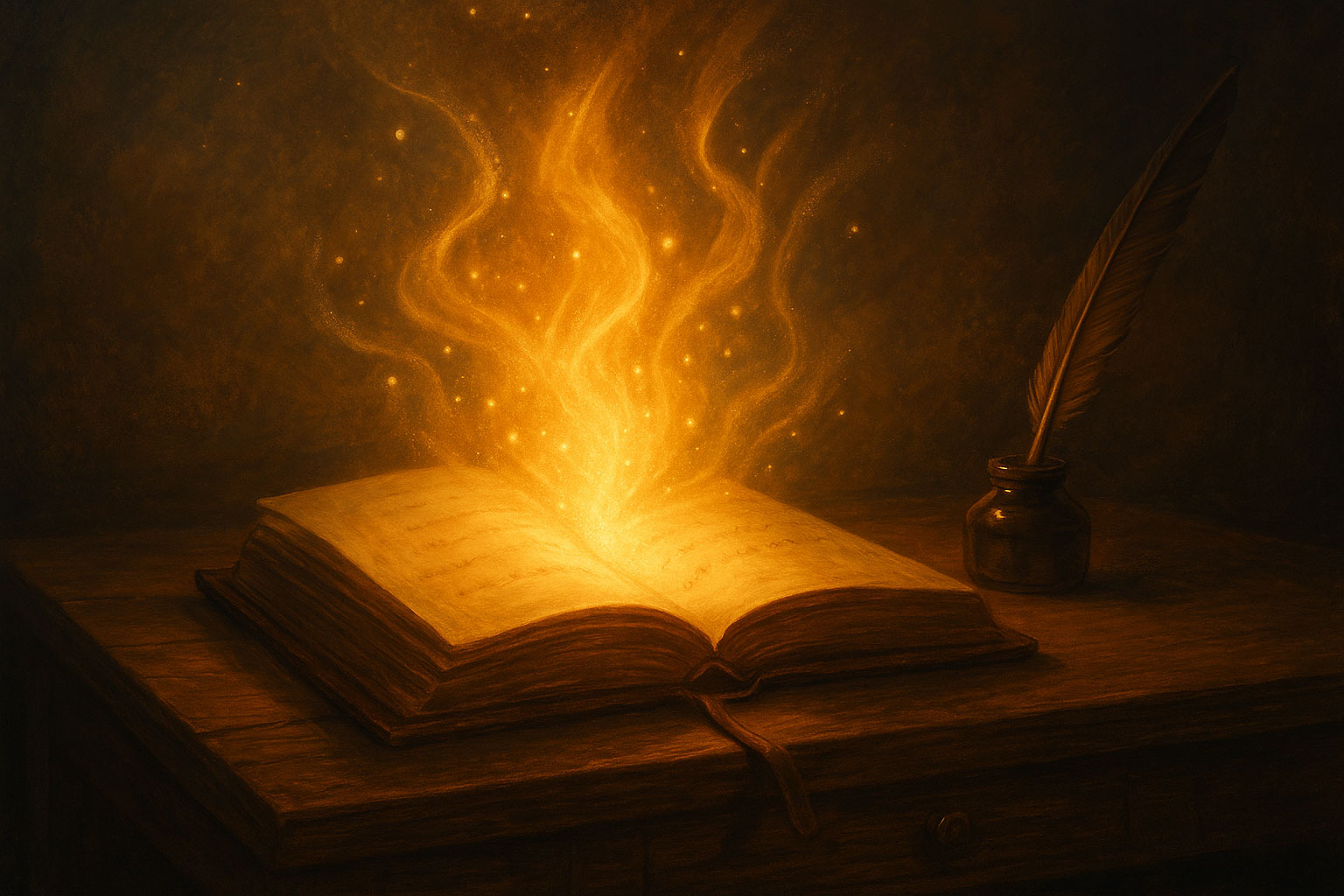 Glowing journal radiating energy on desk