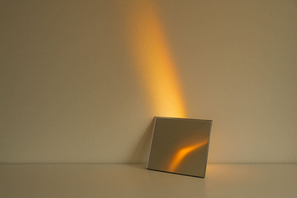 Sunlight reflecting off a mirror onto a wall, symbolizing manifestation energy