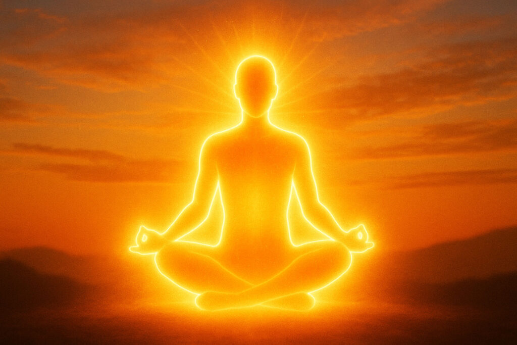 Visualization of abundance glowing around meditating person.