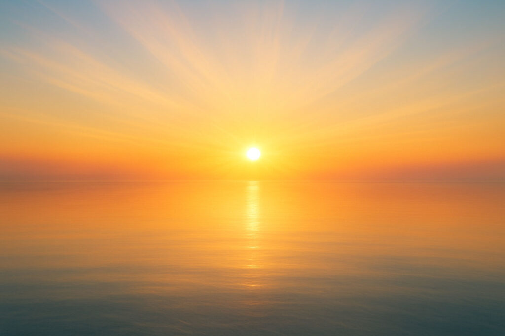 Morning meditation conclusion image of sunrise light symbolizing clarity and energy.