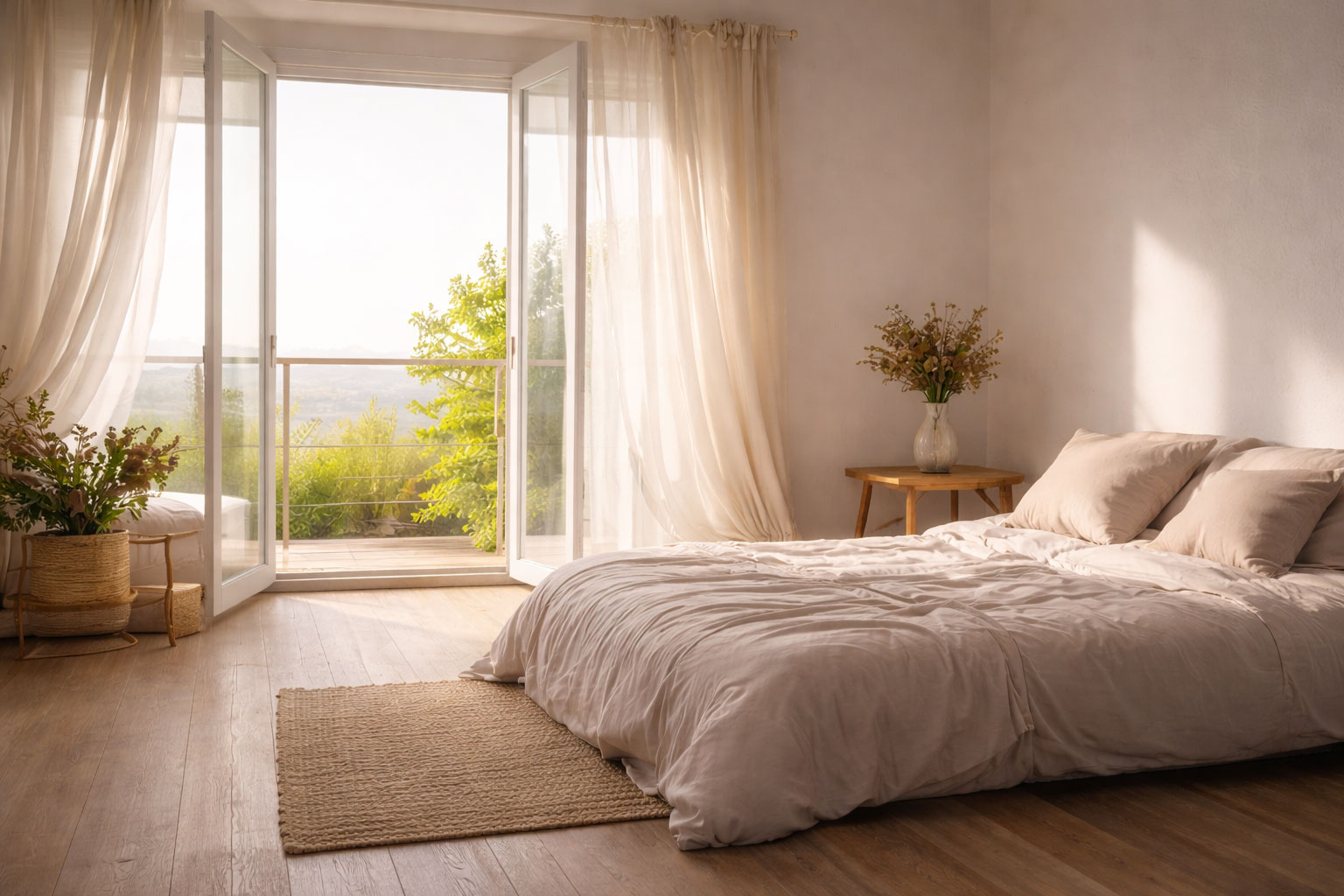 Minimalist room suggests how to raise your vibration through simplicity, breath, and calm focus.