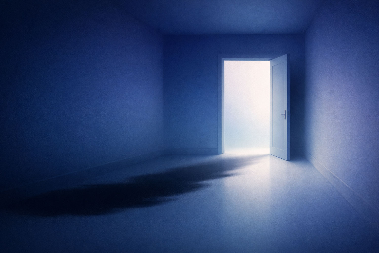 Surreal doorway illustration reflects how to cleanse negative energy in your home after conflict.