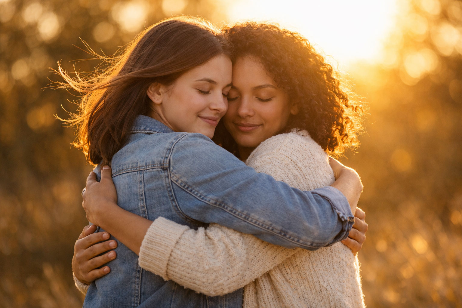 Two friends embracing in a warm hug, demonstrating co-regulation and how supportive contact helps regulate your nervous system.