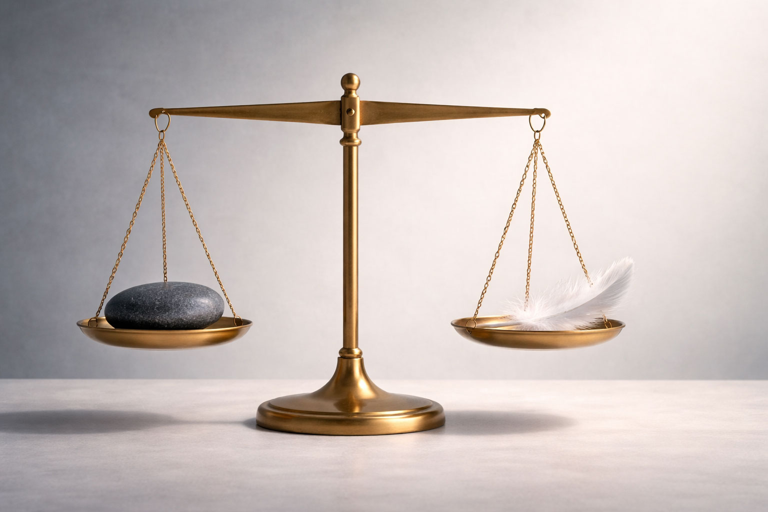 Balance scale with stone and feather, visual for how to stop people pleasing without feeling guilty.