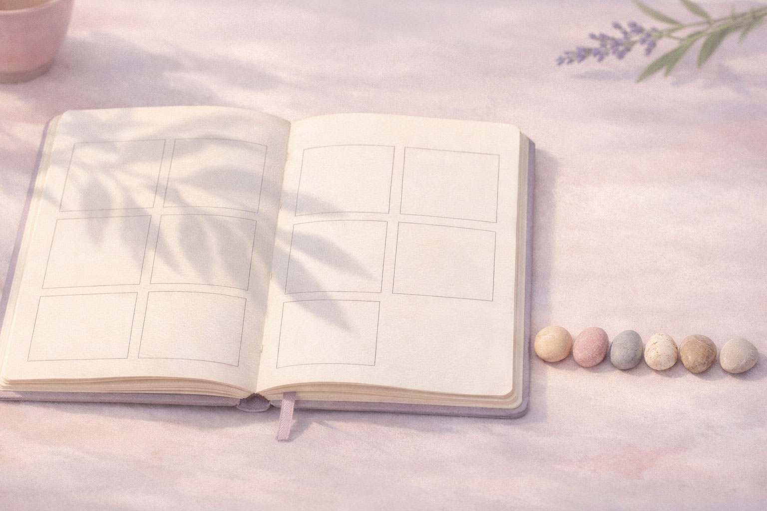 Weekly planner with pebbles, plan for how to stop people pleasing without feeling guilty daily.